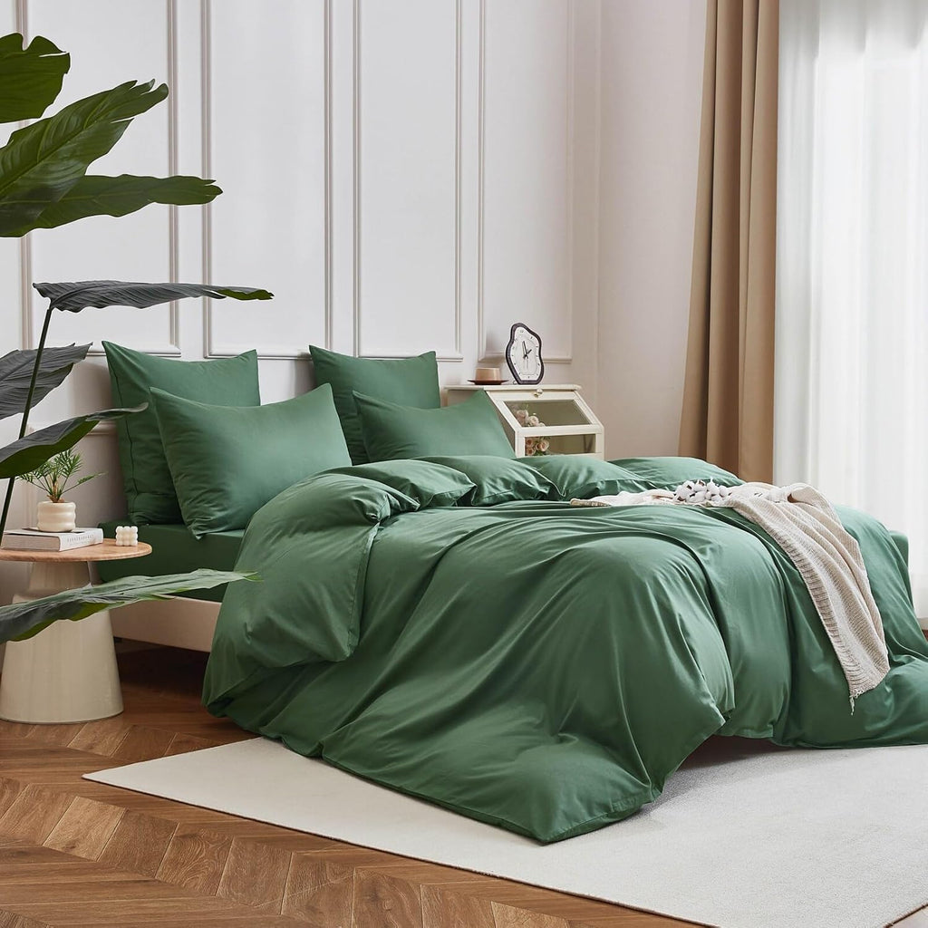 Yasmeng Deep Muted Sage Cotton Duvet Cover Set Queen Size, 100% Combed Cotton Percale Bedding, Soft Breathable Plain Weave Comforter Cover…