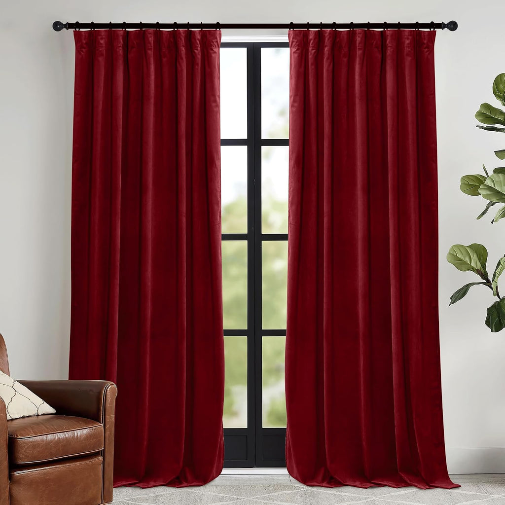 Rybhome RYB HOME Red Velvet Curtains 84 inches- Room Darkening Curtains Heavy Duty Christmas Backdrops Window Drapes for Living Room Stage…
