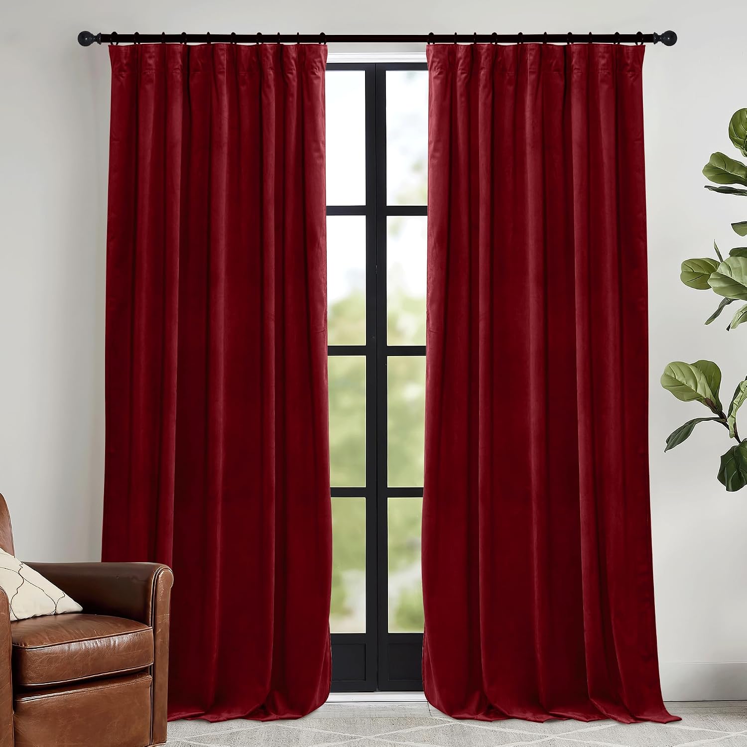 Rybhome RYB HOME Red Velvet Curtains 84 inches- Room Darkening Curtains Heavy Duty Christmas Backdrops Window Drapes for Living Room Stage…