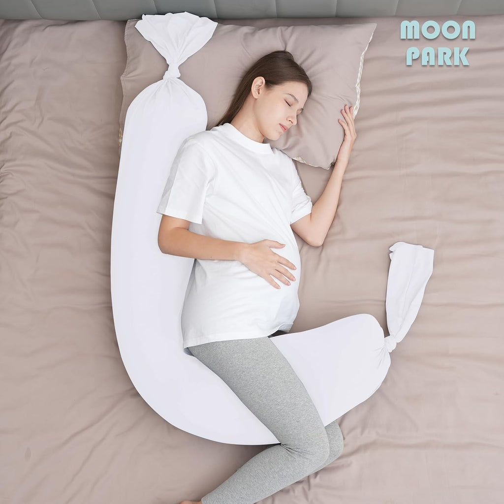 Moonpark MOON PARK Pregnancy Pillow - Incredibly Smooth and Soft Cooling Cover I Shaped Full Body Maternity Pillow with Removable Cover - S…