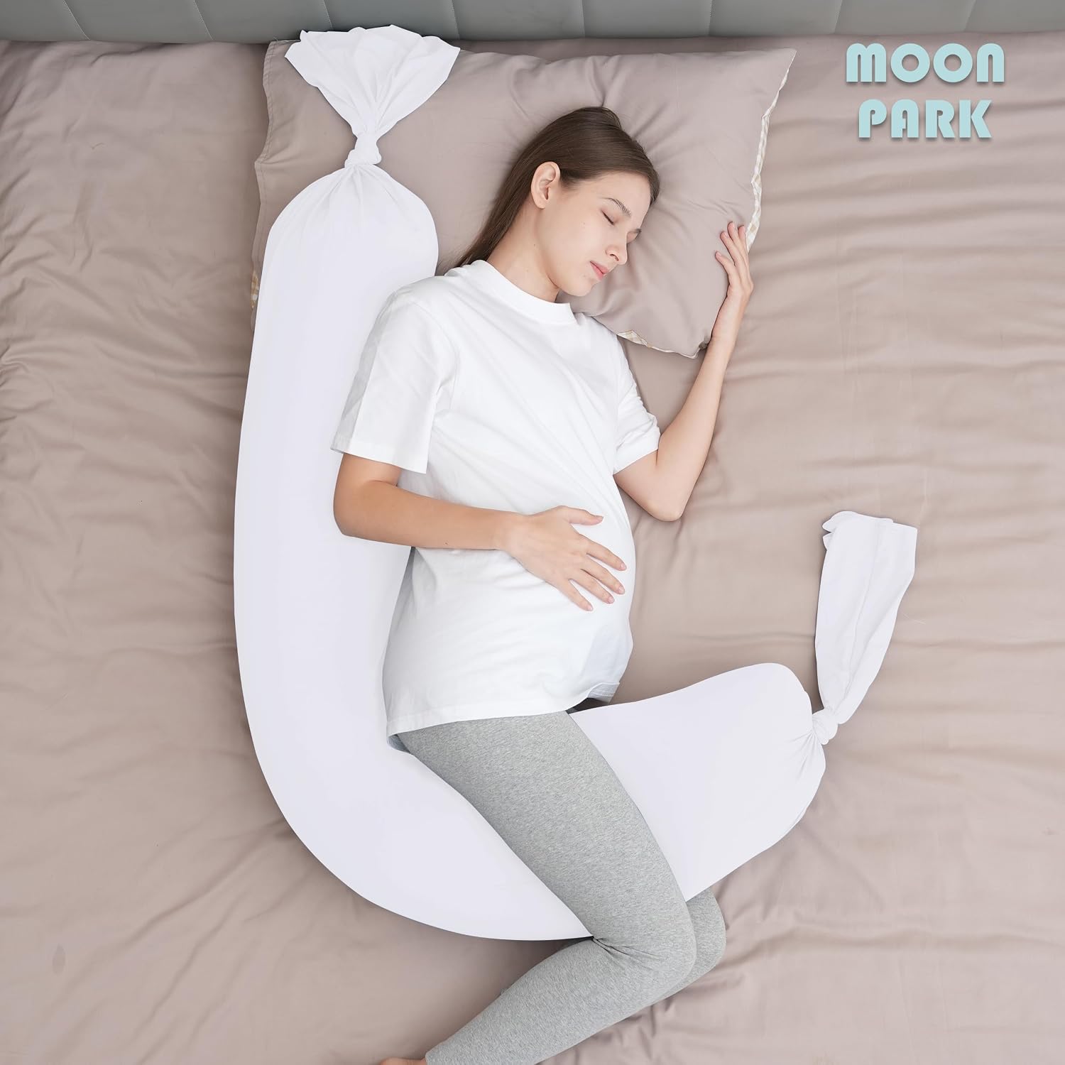 Moonpark MOON PARK Pregnancy Pillow - Incredibly Smooth and Soft Cooling Cover I Shaped Full Body Maternity Pillow with Removable Cover - S…