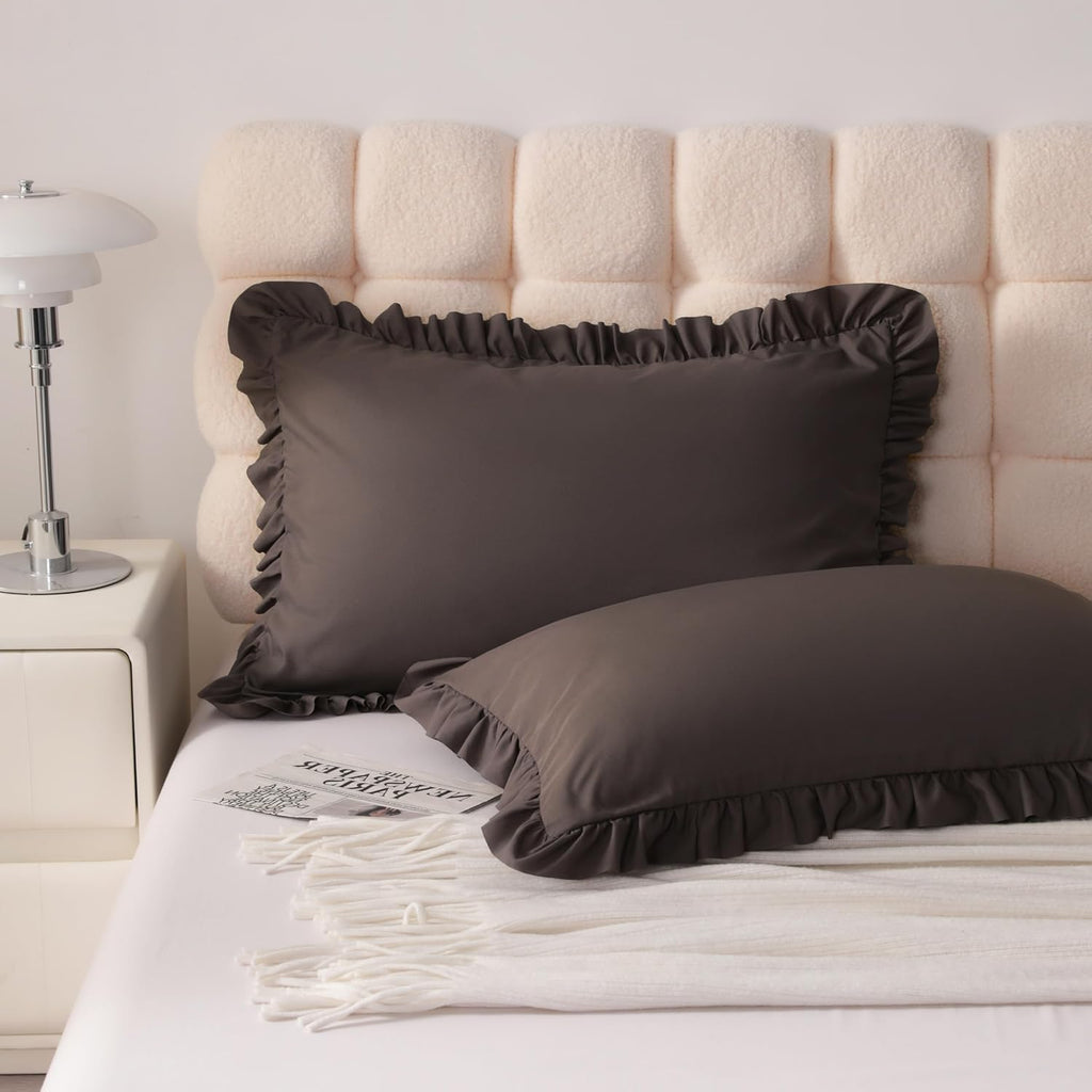 Aerlomi Ruffled Pillowcases, Standard Pillow Shams 20x26 Set of 2, Brushed Microfiber with Envelope Closure, Soft Wrinkle-Resistant,…