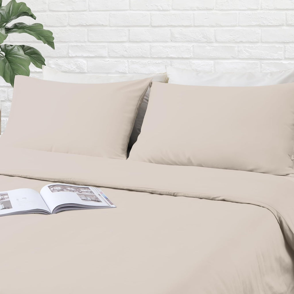 ZaizaiHome Pillow Cases Standard Size 4 Pcs,100% Egyptian Cotton 400 Thread Count Sateen Weave Light Beige Pillowcases Standard Size, Quali…