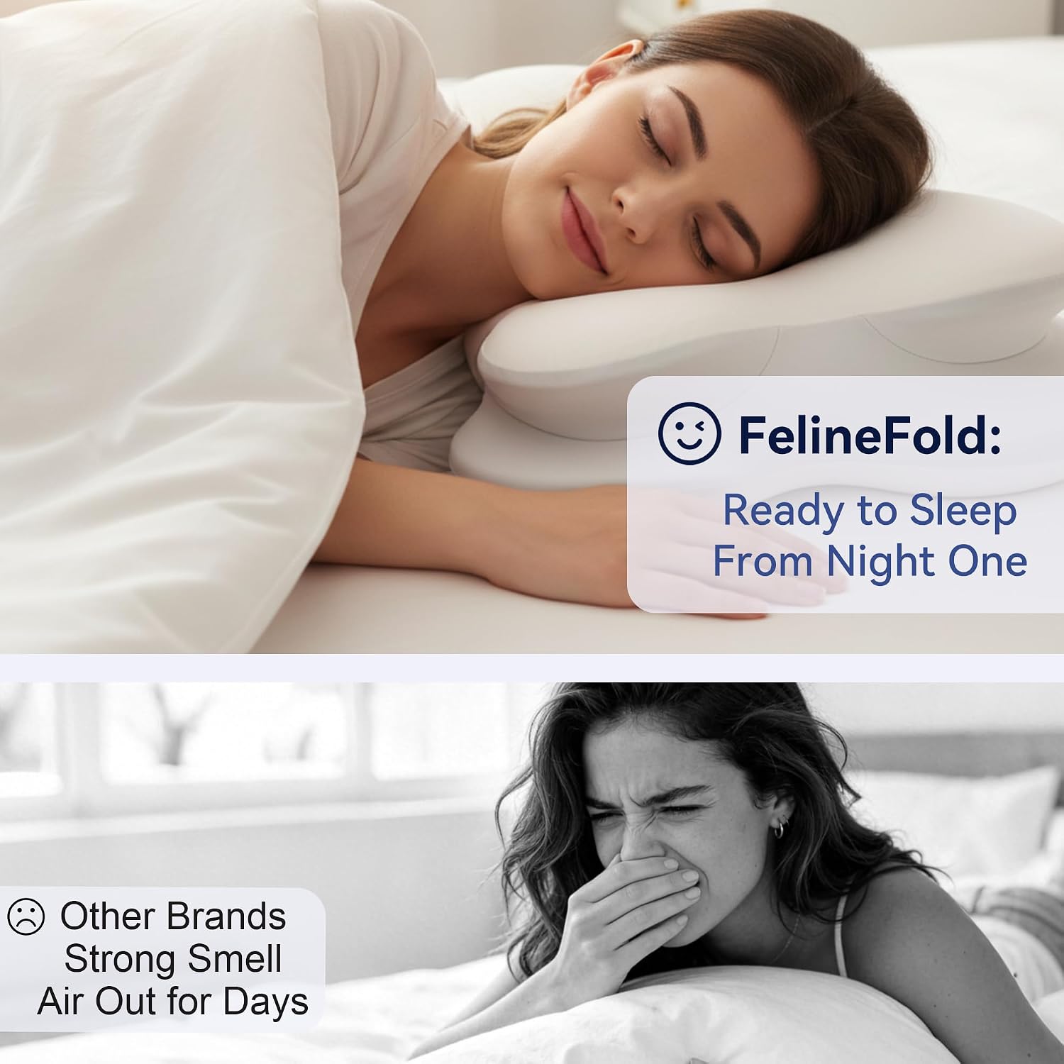 FelineFold Cloud Pillow, Ergonomic Memory Foam Pillow with Firm Cervical Neck Support, Cooling Breathable Pillowcase for Side, Back & Stoma…