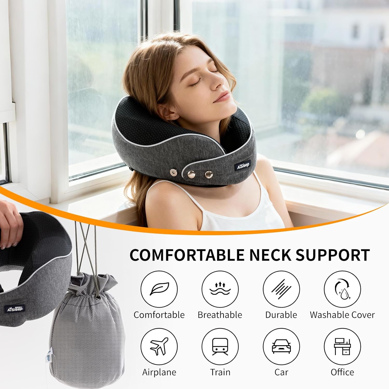 Travel Pillow, Memory Foam Neck Pillow Airplane, Travel Pillows for Airplanes, 360o Ergonomic Design Travel Neck Pillow for Travel, Car…