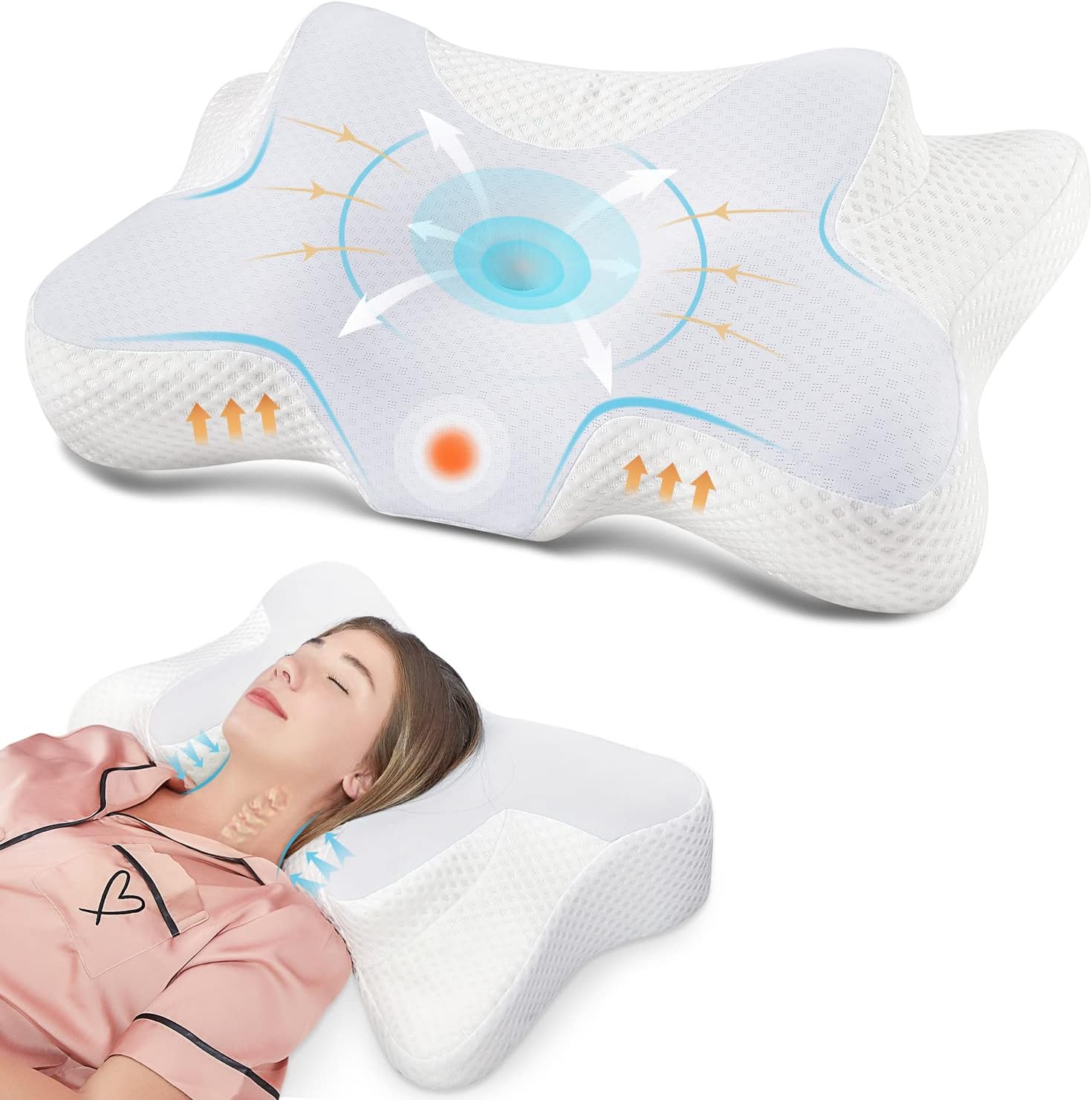 Donama Cervical Neck Pillow for, Odorless Contour Memory Foam Pillows with Cooling Pillowcase Cozy Sleeping, Orthopedic Ergonomic Bed Pillo…
