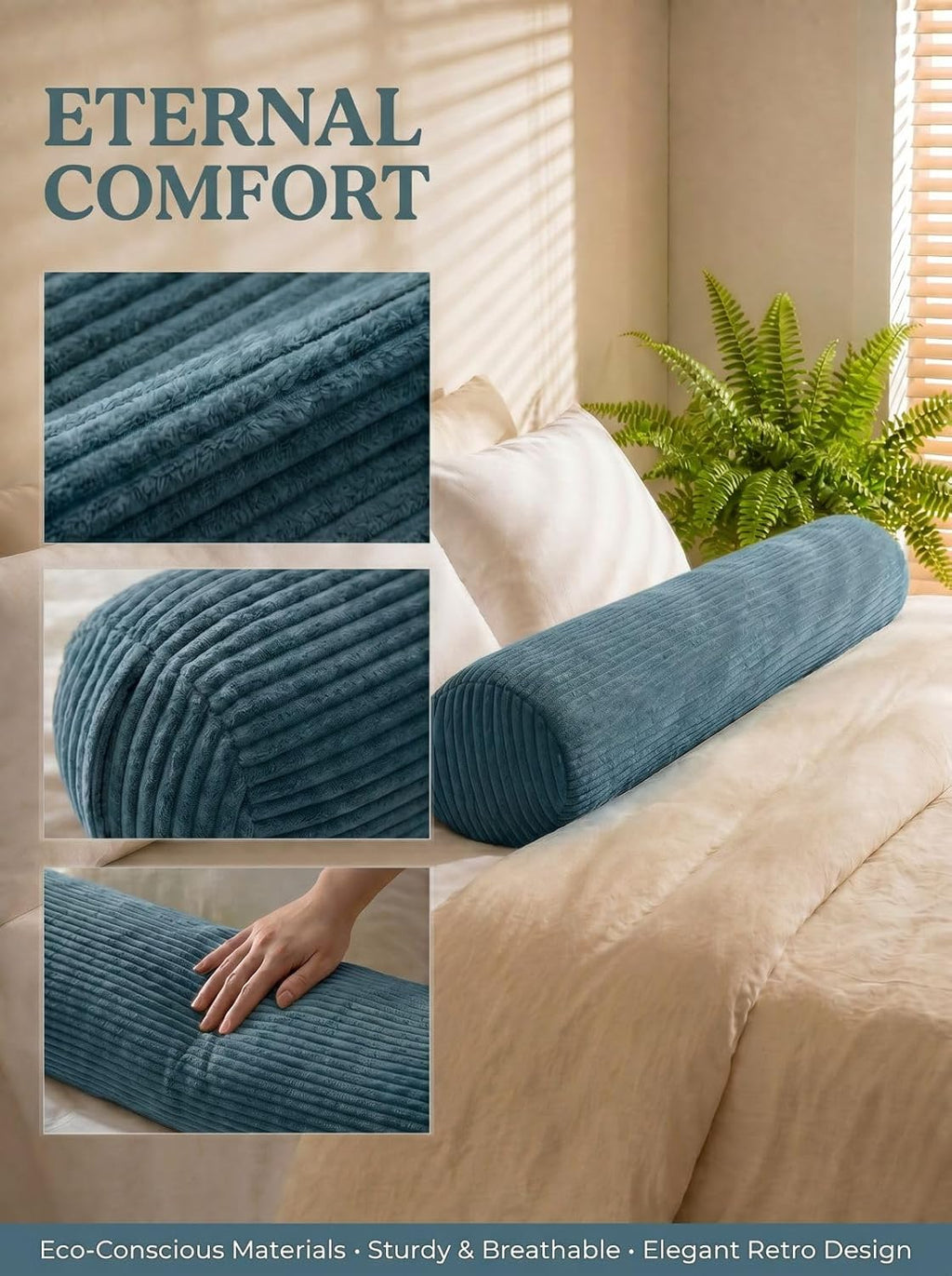 Long Cylinder Pillow – 8x35.4 Inch Corduroy Lumbar Pillow, Shredded Sponge Filled for Neck, Back, Leg, Knee & Arm Support, Boho…