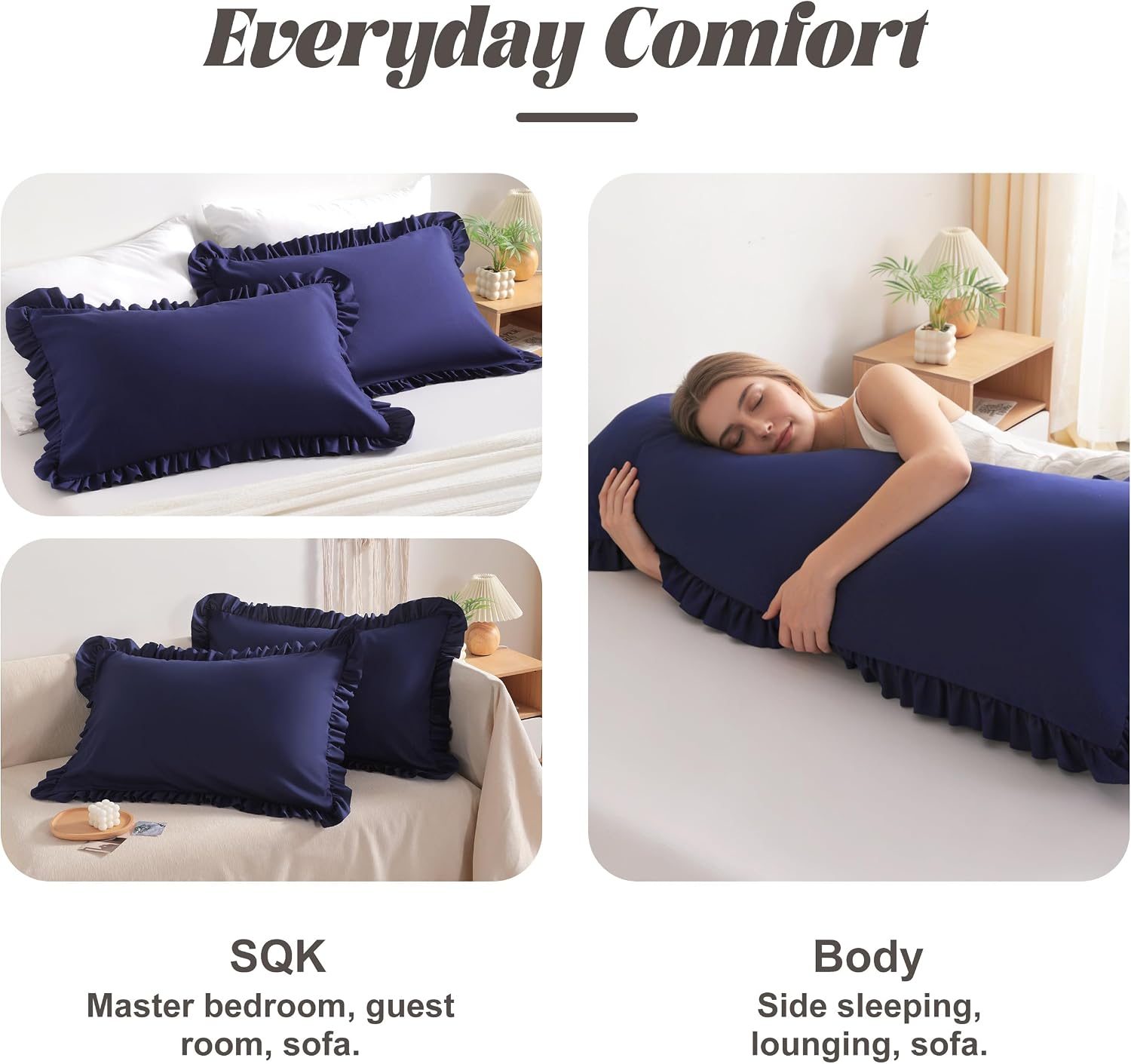 Bedsum Ruffled Pillow Shams Standard 20x26 Set of 2, Brushed Microfiber Pillowcases with Envelope Closure, Soft Wrinkle-Resistant, Navy Blu…
