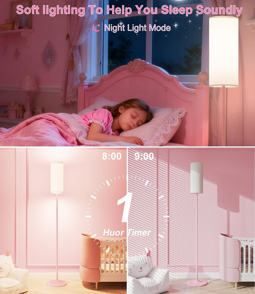 luckystyle LED Floor Lamp for Living Room, Dimmable Tall Lamps with Foot Switch, Remote Custom Color Temperature Pink Pole Lamp with…
