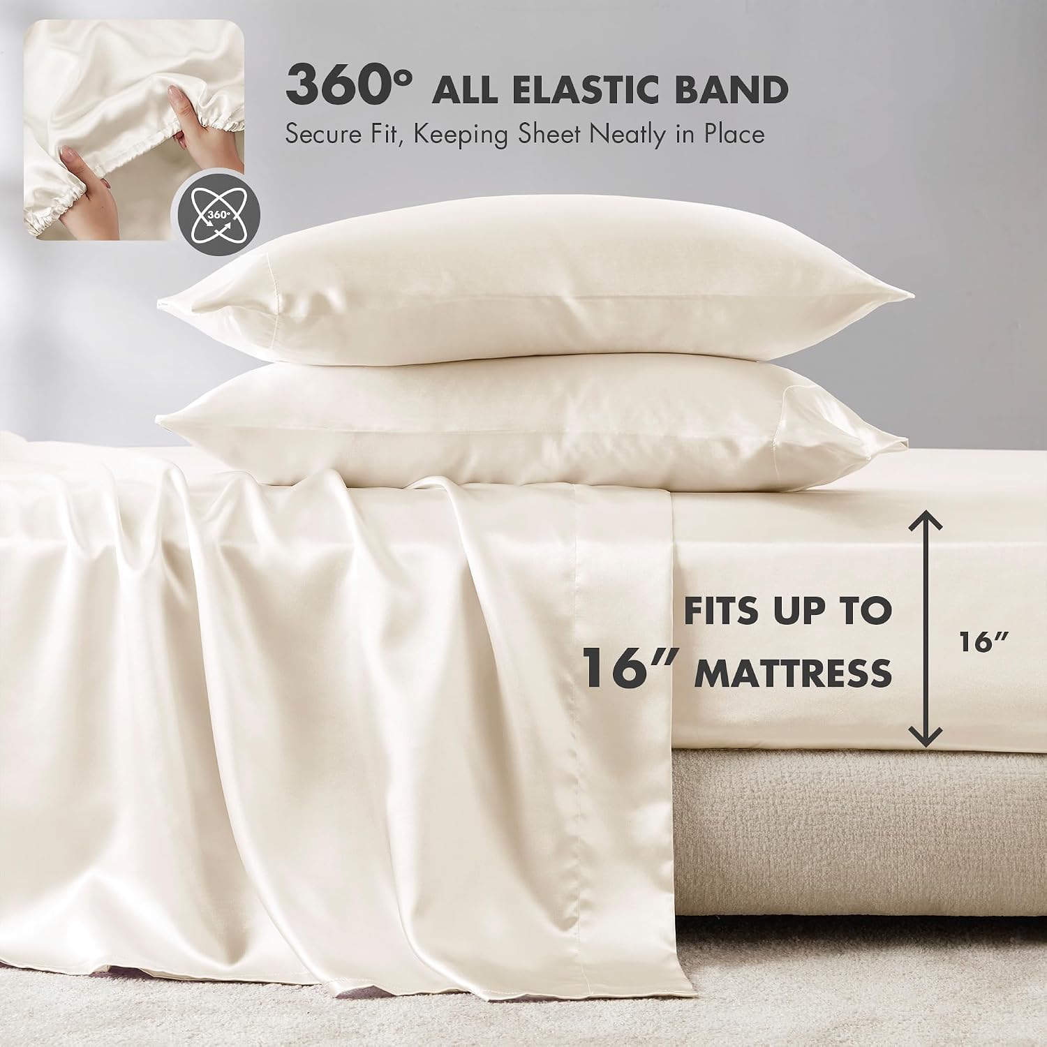 Madisonpark Madison Park Essentials Satin Sheet Set Luxury and Silky with Natural Sheen, Elastic 14" Pocket fits up to 16" Mattress, All Ar…