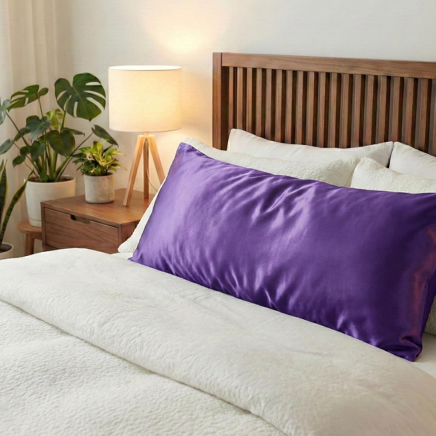 QJFabricCO Q&J Fabric Co. 1 Pack Satin Pillowcase Silk Like Pillowcase 20x54 inch Purple Cooling Pillowcase with Envelope Closure for Hair…