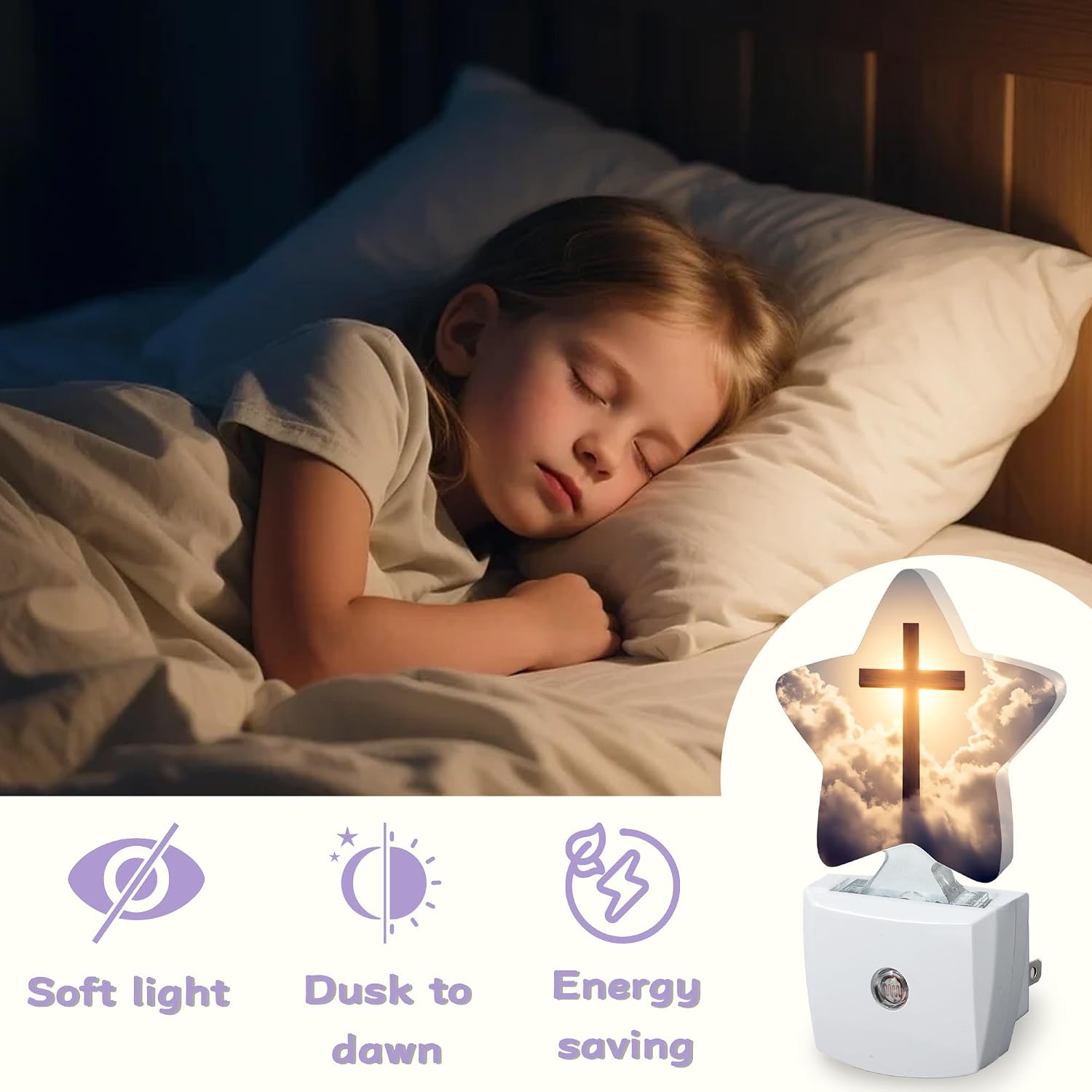 Night Light, Cross Night Lights Plug into Wall Cloud Sunset Decorations for Bedroom Bathroom, Dusk to Dawn Sensor Kitchen Hallway Stairs…
