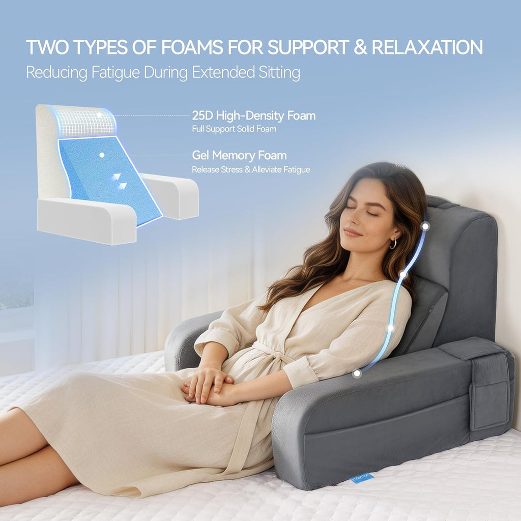 Kayfia Reading Pillow, 10 in 1 Back Pillow for Bed Sitting up with Detachable Arms Rest, Back Rest with Gel Memory Foam…