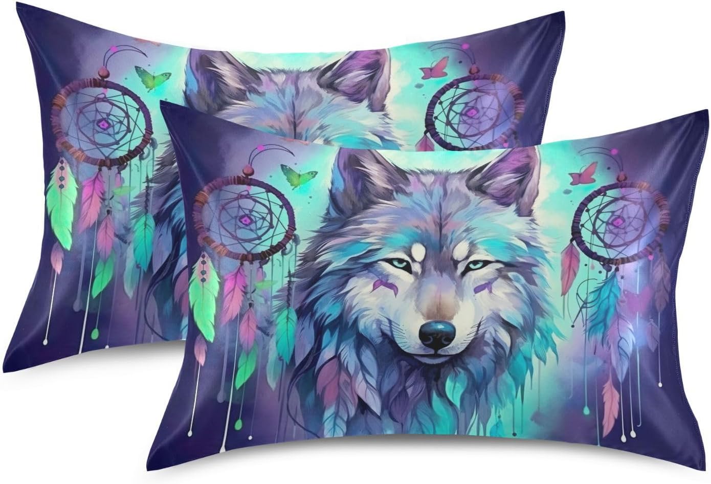 YETTASBIN Wolf Satin Pillowcase, Soft Breathable Silk Pillow Case with Envelope Closure for Hair and Skin, King Size 40 x 20 Inch