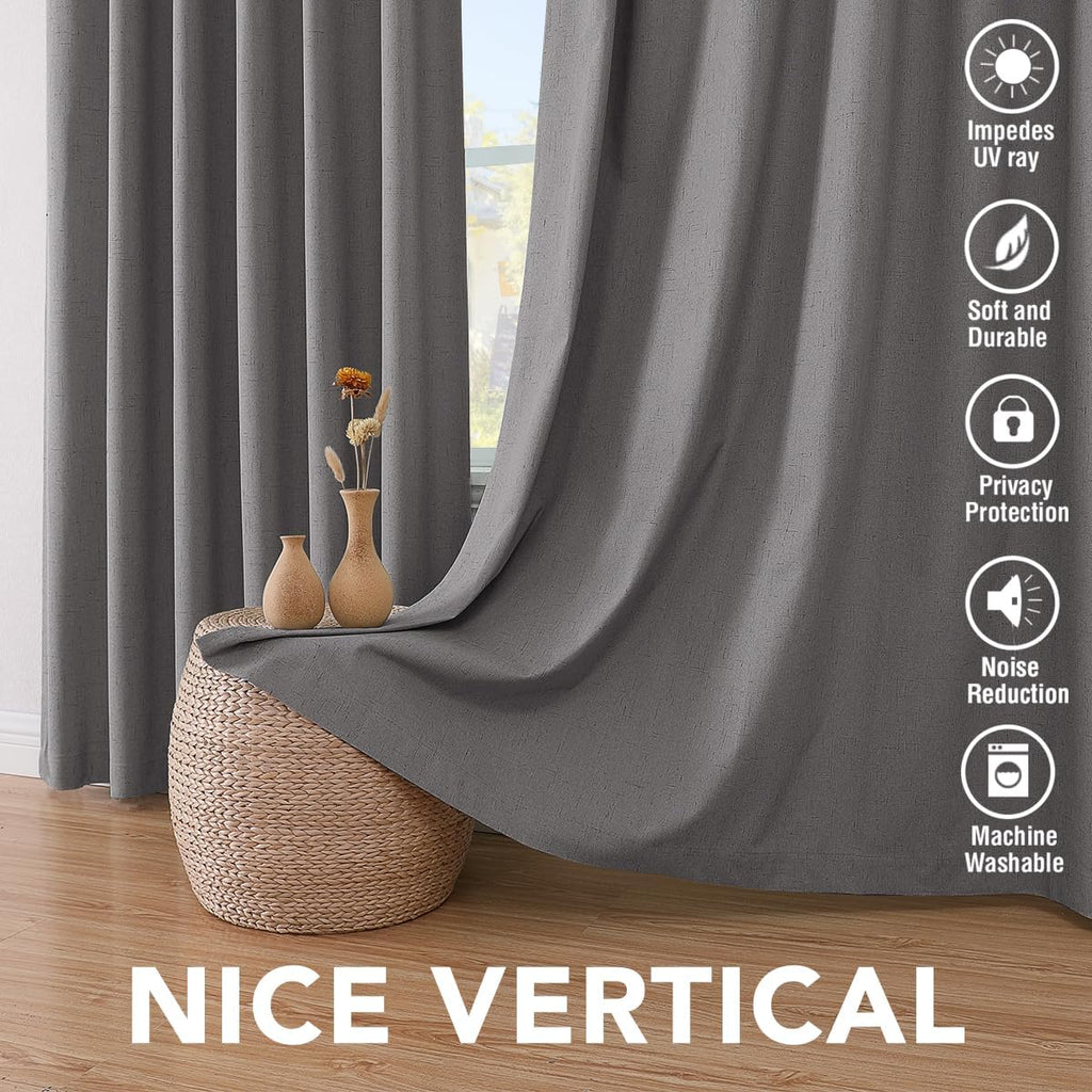 H.VERSAILTEX Primitive Linen Curtains 100% Blackout Curtain Drapes Burlap Fabric Curtains with White Thermal Insulated Liner, Grommet Top…