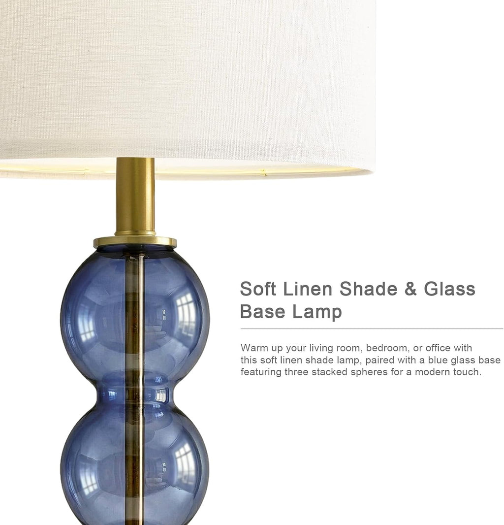 Oneach 25" Blue Table Lamps for Living Room, Glass Modern Table Lamp Set of 2, USB Charging Ports, Linen Shade, Bedside Lamps for Bedroom,…