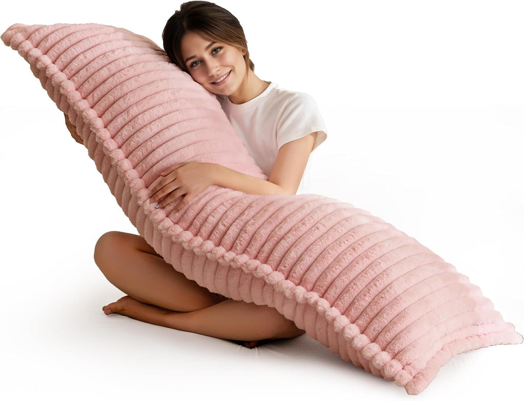 Higogogo Memory Foam Body Pillow, Thickened Large Long Bed Pillow for Adults, Full Body Pillow with Removable Pillow Cover(20x54 Inch), Pink…