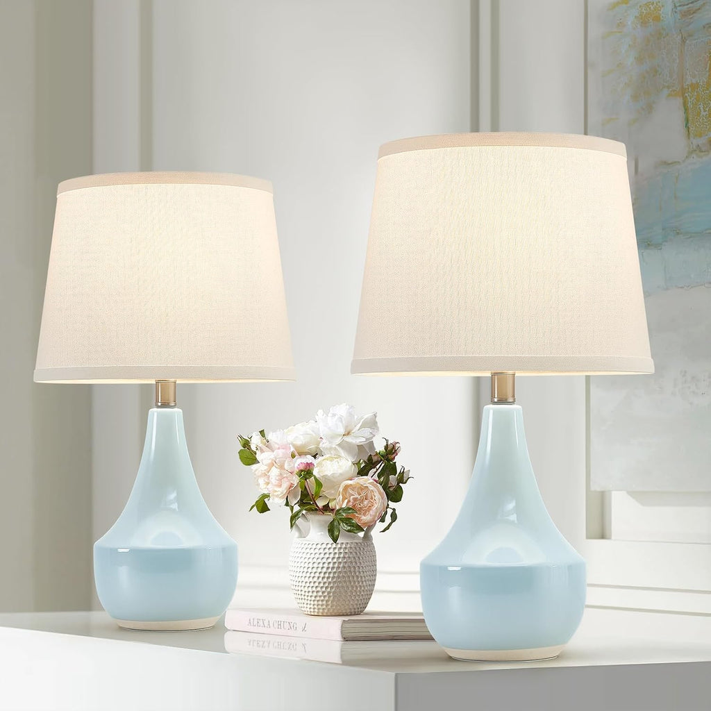 GyroVu 18" Table Lamp Set of 2, Ceramic Lamp Classic Beside Lamps Nightstand Lamp Modern Cute Lamp for Living Room, Bedroom & Office…