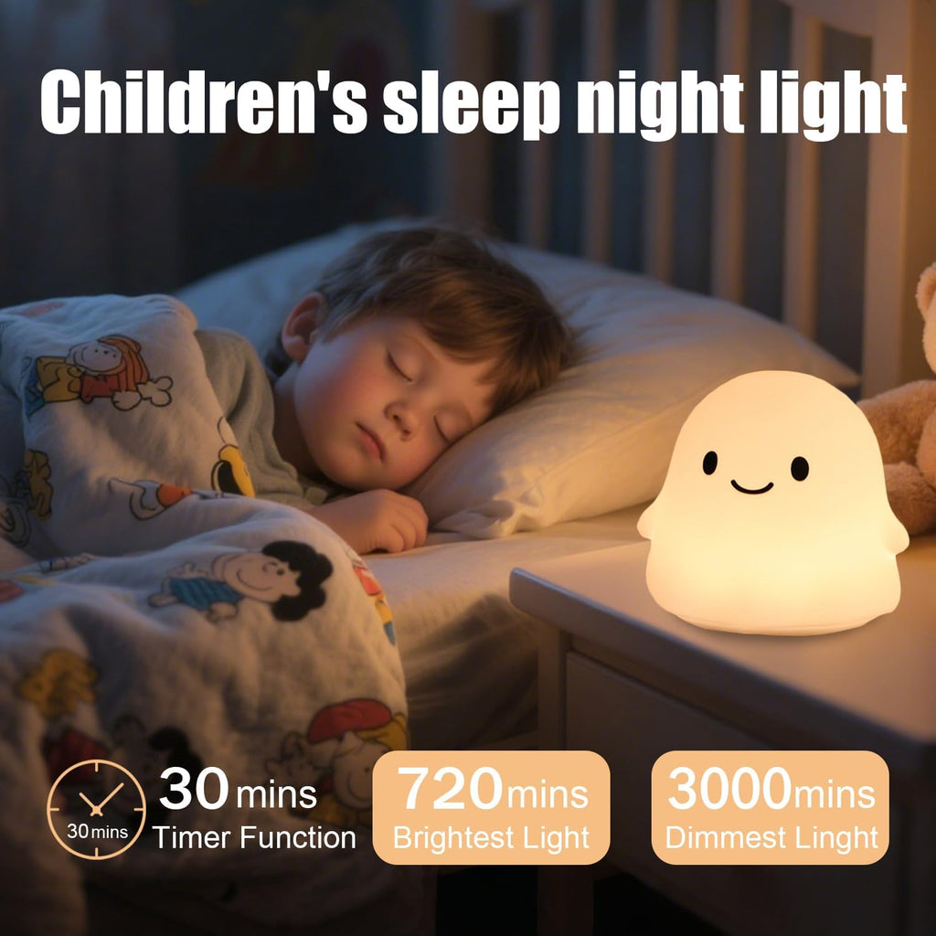 Rytinazzz Halloween Ghost Night Light, 50-Hour Battery & Pat Control, Cute Squishy Lamp for Kids Room Decor, USB Rechargeable with Timer…