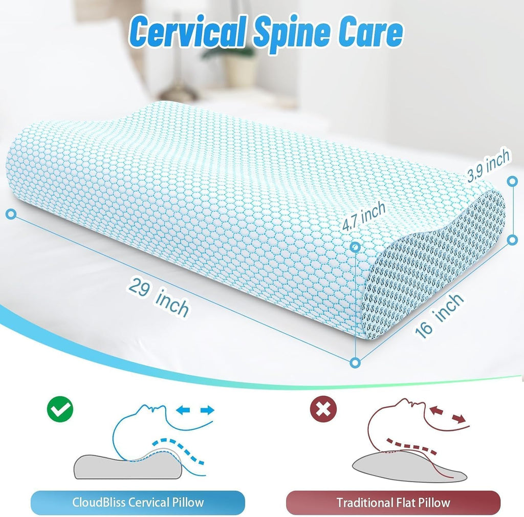 CloudBliss Memory Foam Pillow, Ergonomic Neck Contour Cervical Pillow for Back and Shoulder Pain, Orthopedic Pillow for Neck, for Sleeping…