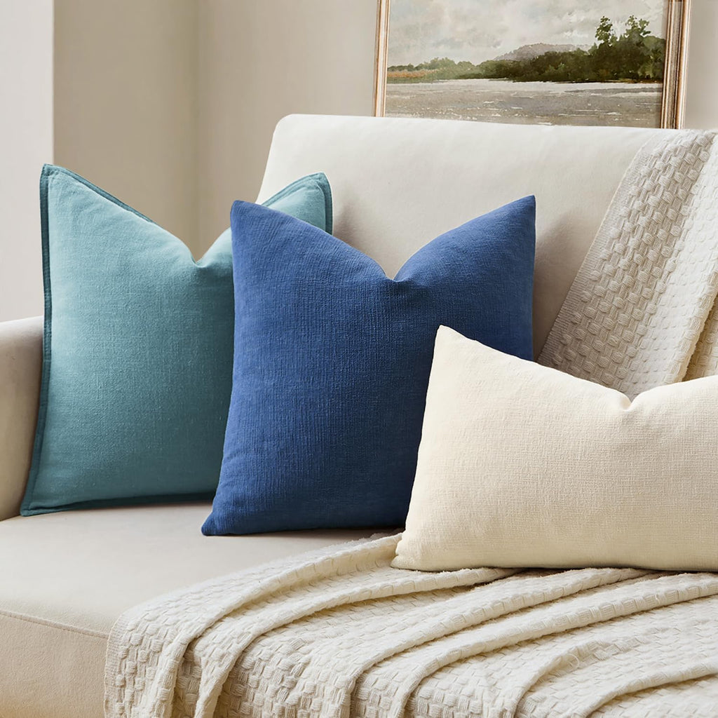Miulee Navy Blue Couch Pillow Covers 18x18 Inch, Set of 2 Soft Chenille Decorative Square Summer Throw Pillow Covers Farmhouse for Sofa Liv…