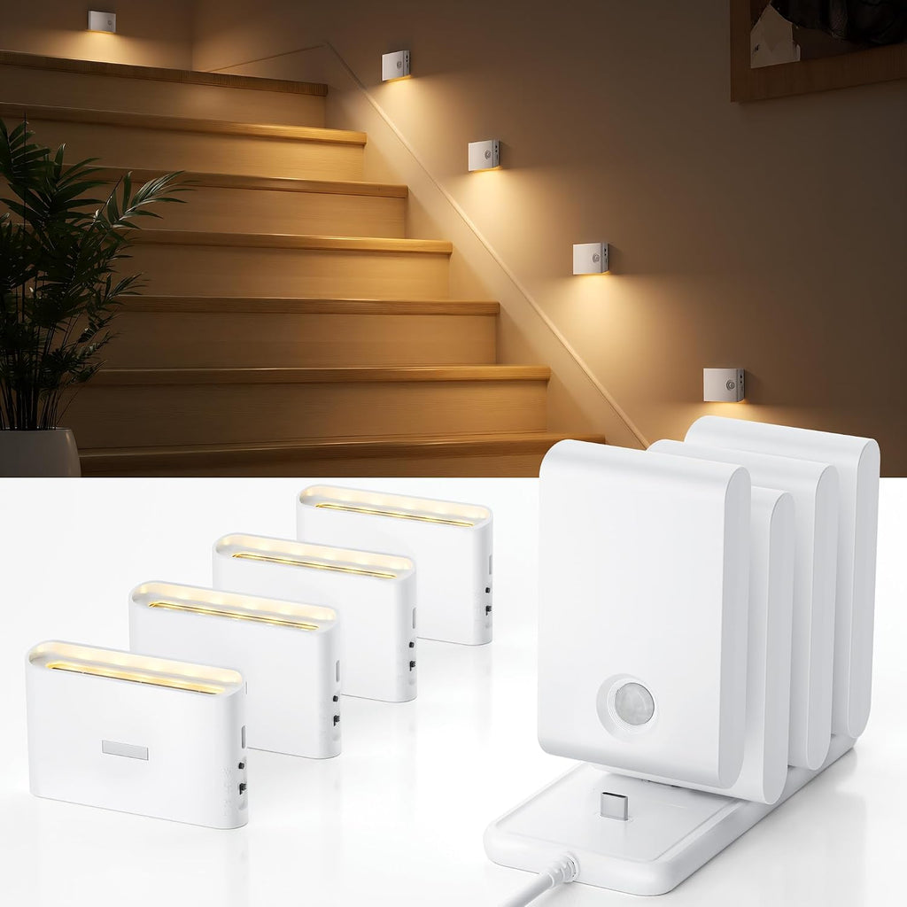 EZVALO Motion Sensor Stair Lights Indoor, Rechargeable Night Lights with Magnetic & Dimmable, Auto On/Off 3000K Soft White, Stick-On for…