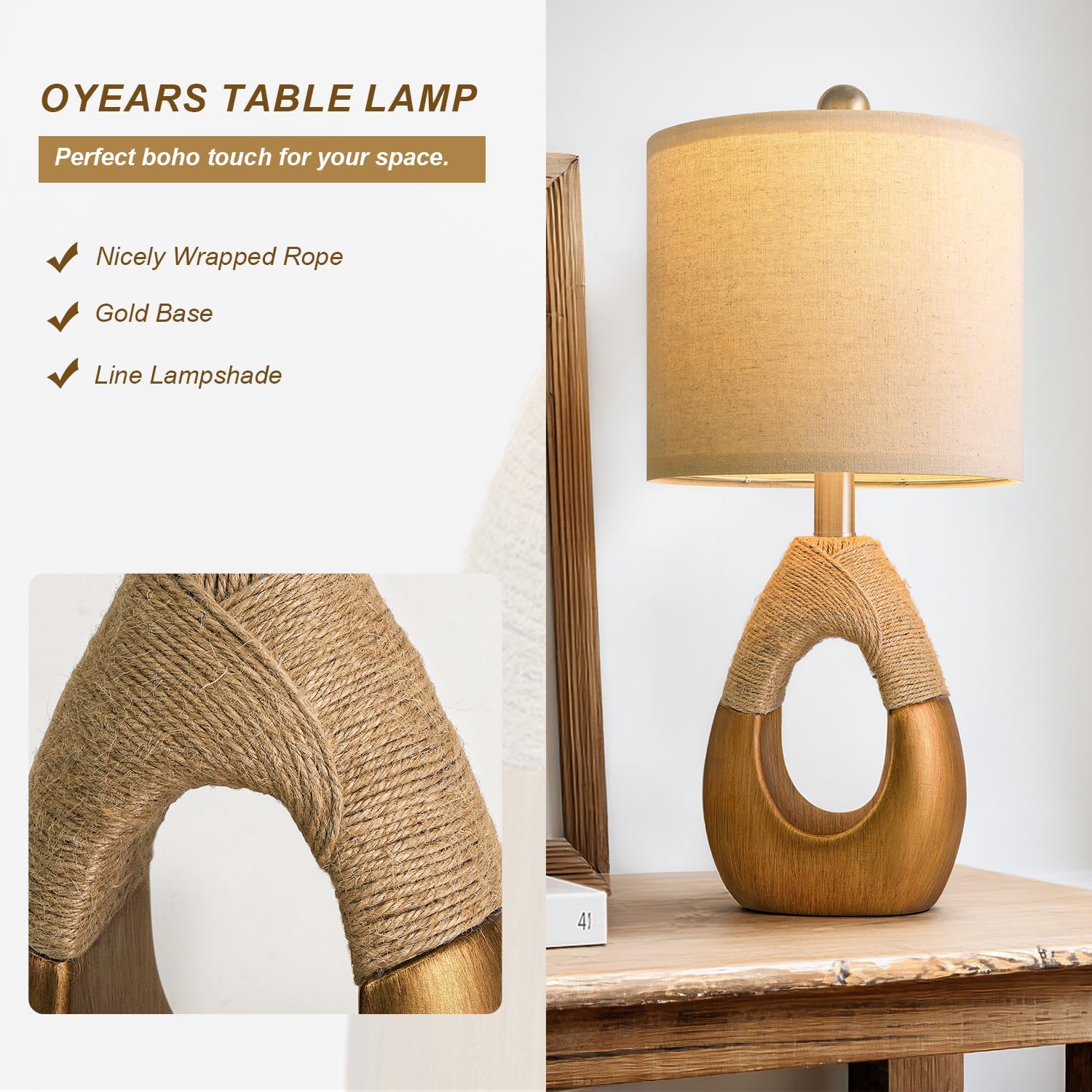 OYEARS 19" Table Lamps Set of 2, Boho Lamps for Living Room, Rustic Bedside Lamps for Bedroom, Farmhouse Rattan Table Lamp, Small Space…
