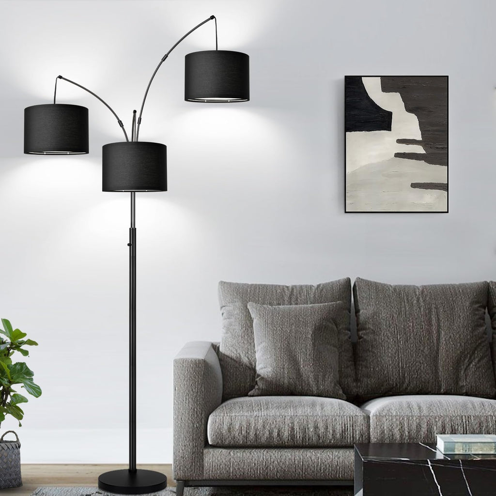 Dimmable Floor Lamp - 3 Lights Arc Floor Lamps for Living Room, 1000LM Modern Tall Standing Lamp With Black Shades & Heavy Base, Mid…