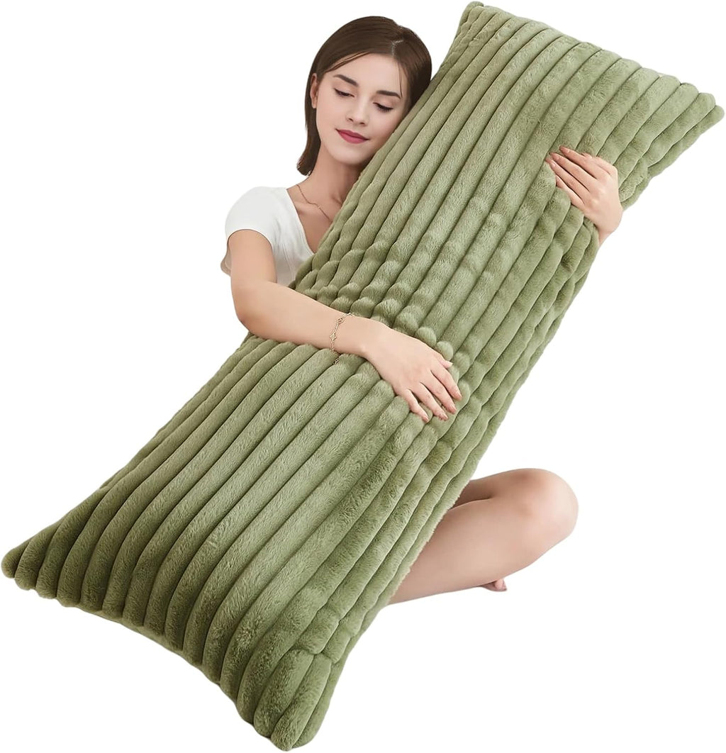 Memfydu Full Body Pillow with Fluffy Stripe Faux Fur Removable Cover, Long Bed Pillow Adult 20x54 Inches for Side Sleeper and Pregnancy, Sa…