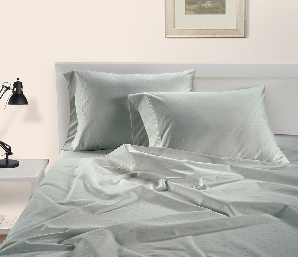 LaneLinen LANE LINEN Pillow Case Covers King, Set of 2, 100% Egyptian Cotton Sateen, Soft Cool & Smooth Pillow Cases - Swiss Dot - Mineral…