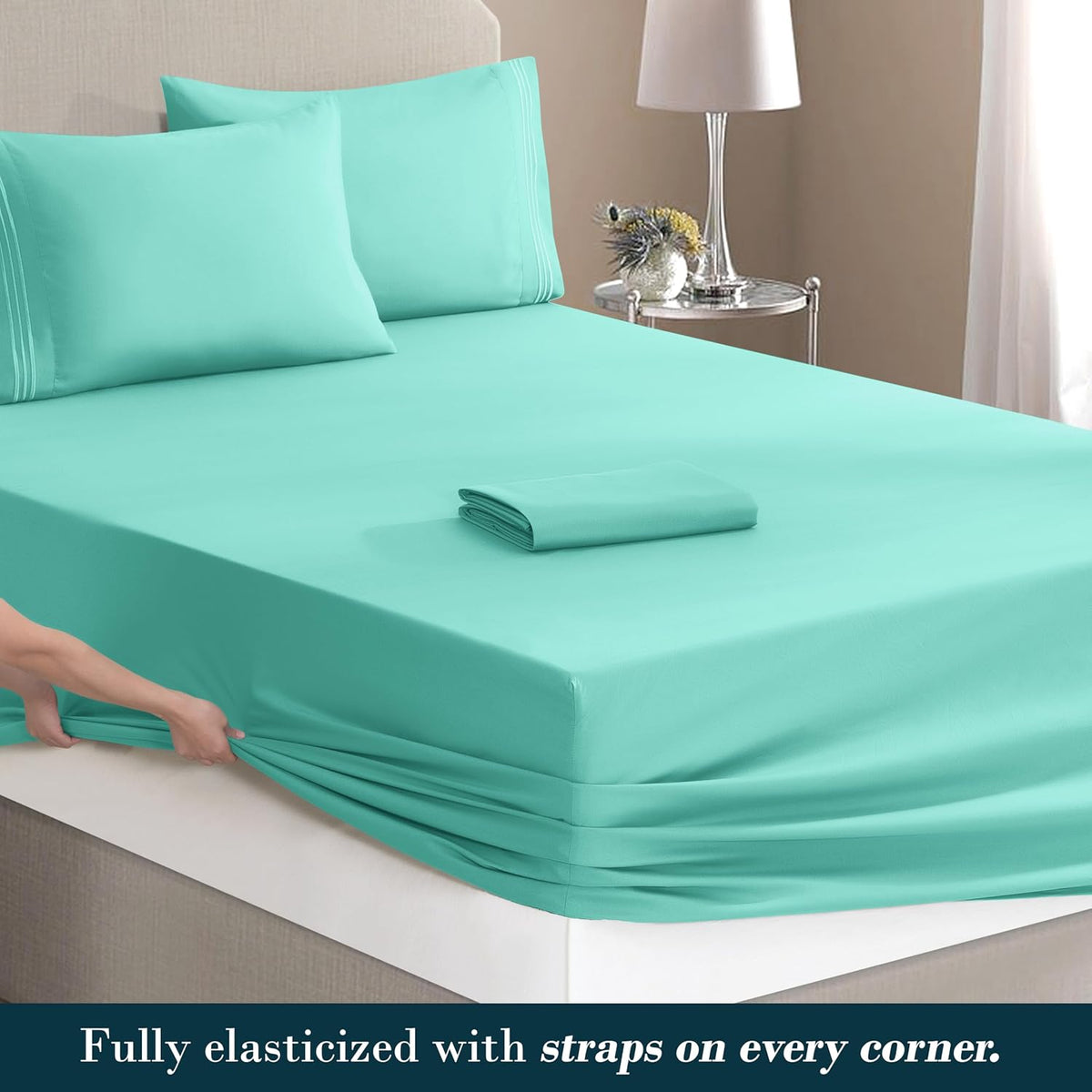 MocassiLuxuryBedding Mocassi Queen Size 4-Piece Bed Sheet Set - 1800 Hotel Quality Microfiber 18-24 Inches Extra Deep Pocket Fitted Sheet-…