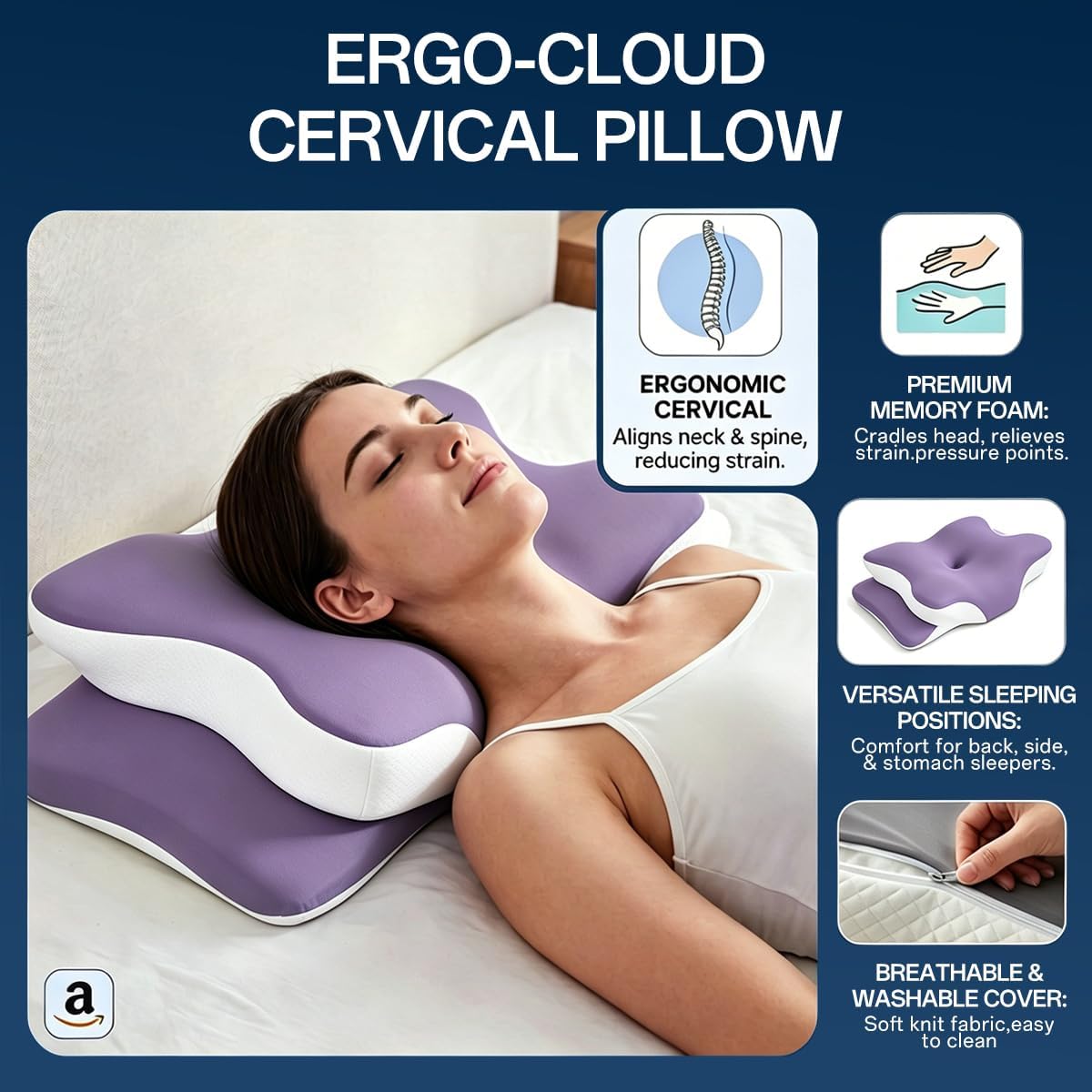 WKEFF Cervical Pillow for Neck, Hollow Design Odorless Memory Foam Pillows with Cooling Case, Adjustable Orthopedic Bed Pillow for…