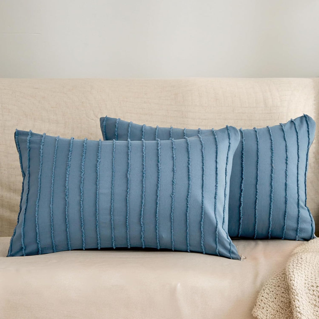 Jellymoni 2 Pack Blue Pillowcases 12" x20", Soft Microfiber Striped Tufted Pillow Covers(Pillows are not Included) 2 Pack 20 inches Blue