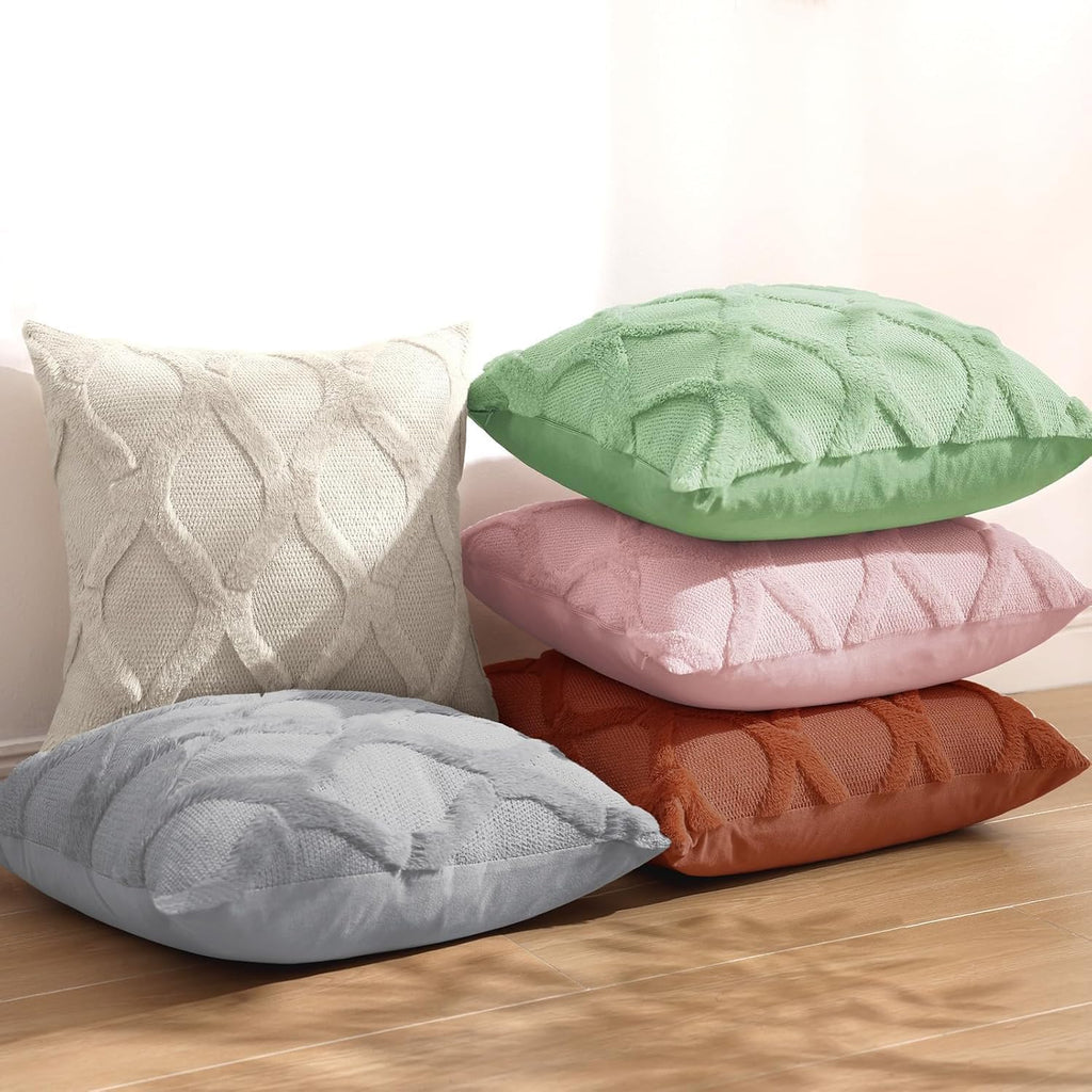 decorUhome Summer Euro Sham Throw Pillow Covers 26x26 Inch Set of 2, Soft Plush Faux Fur Wool Grey Accent Couch Pillow Covers for Modern Fa…