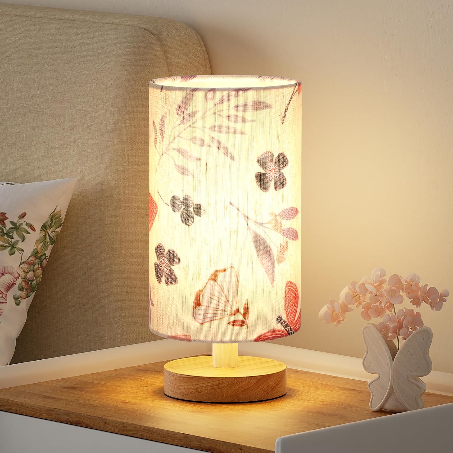 Fenmzee Butterfly Table Lamp for Bedroom - Inline Control, Small Bedside Lamp with 3000K A15 LED Blub, Easy Assembly (Butterfly Cream…