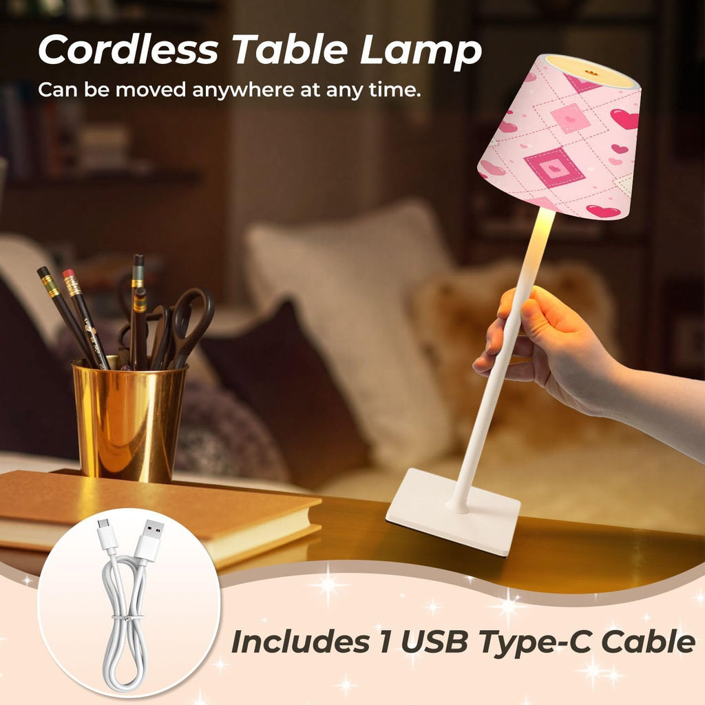 Cordless Mahjong Lamp Pink Heart Diamond Lattice Geometric Romantic Pastel Love Small LED Lamp 3 Color Dimmable Rechargeable Lamps for…