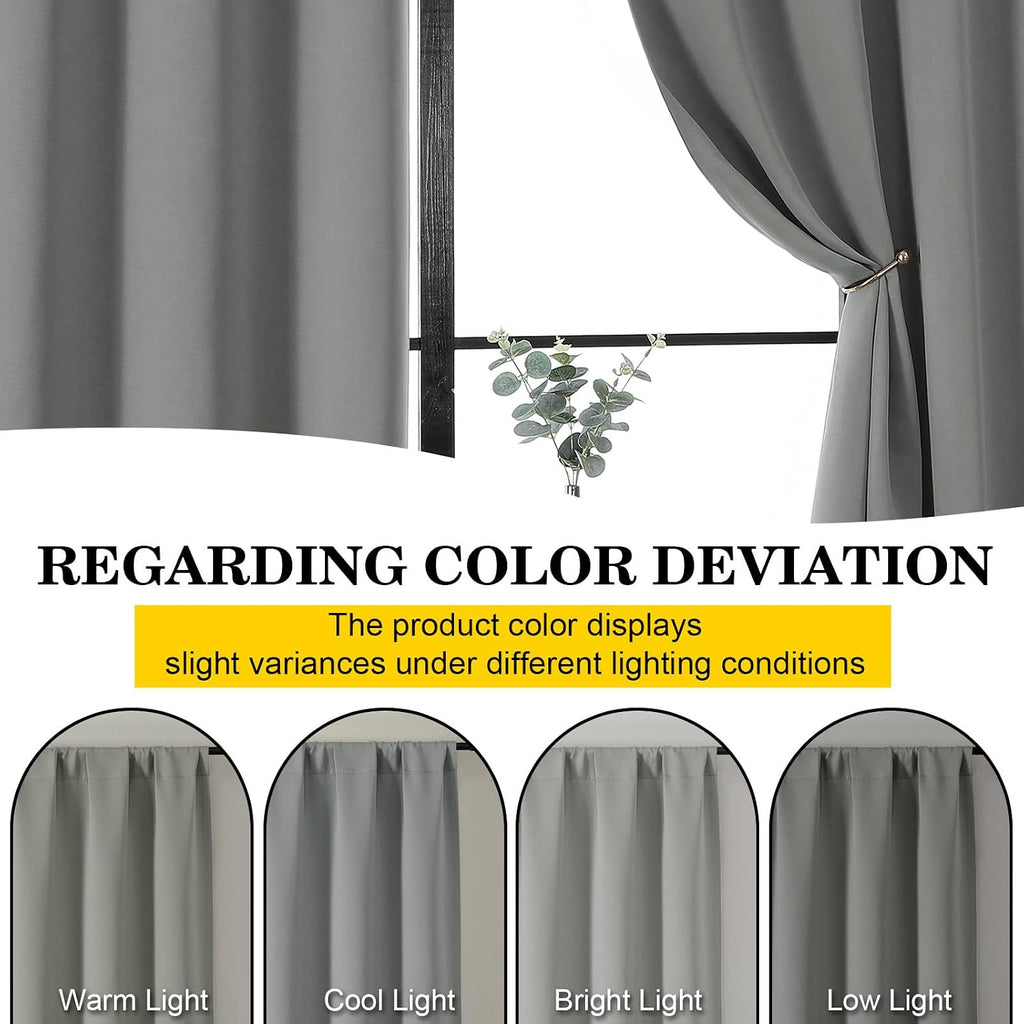 WelvetBLK Light Grey Room Darkening Curtains for Bedroom Living Room 45 Inch Length 2 Panels Set, Soft Solid Thermal Insulated Rod Pocket S…