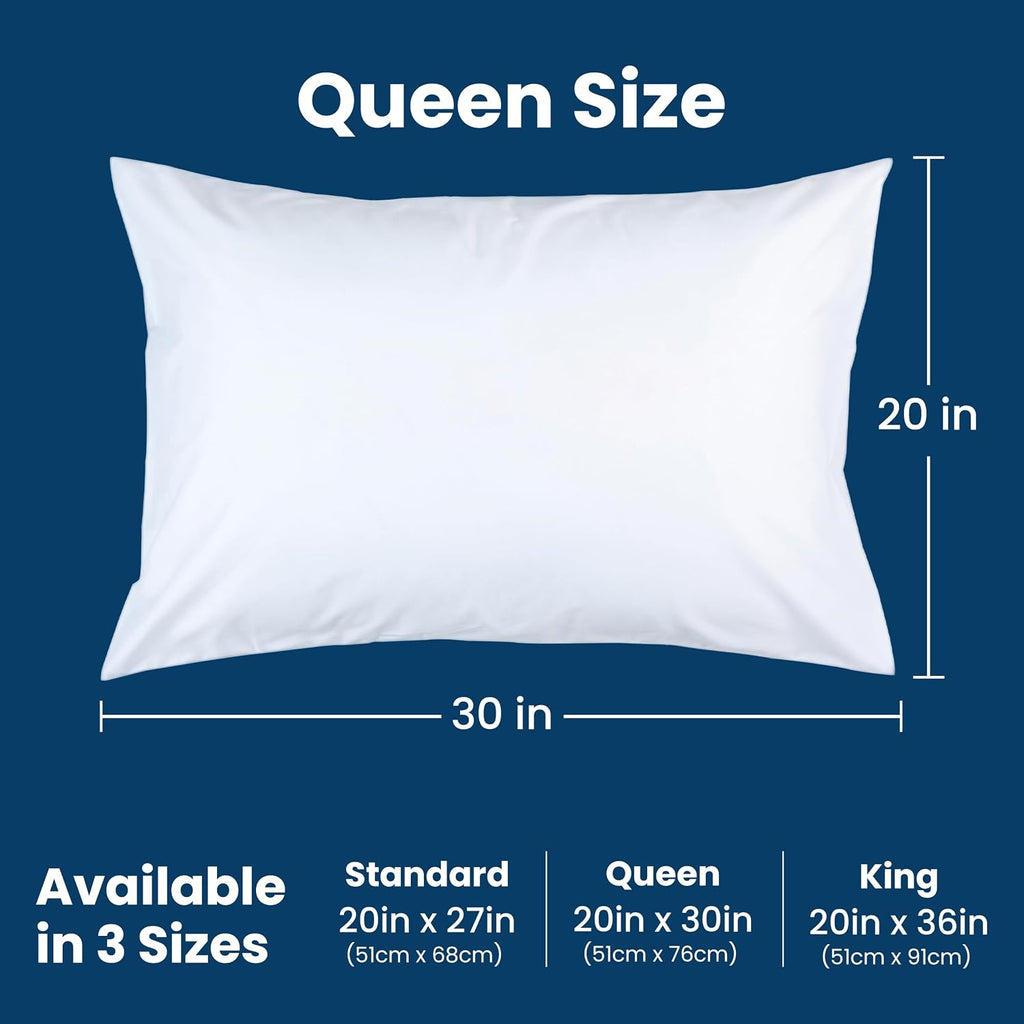 EverlastingComfort 100% Stain Resistant & Waterproof Queen Size Pillow Protectors with Zipper Set of 2 - Bed Bug & Dust Mite Proof White Pi…