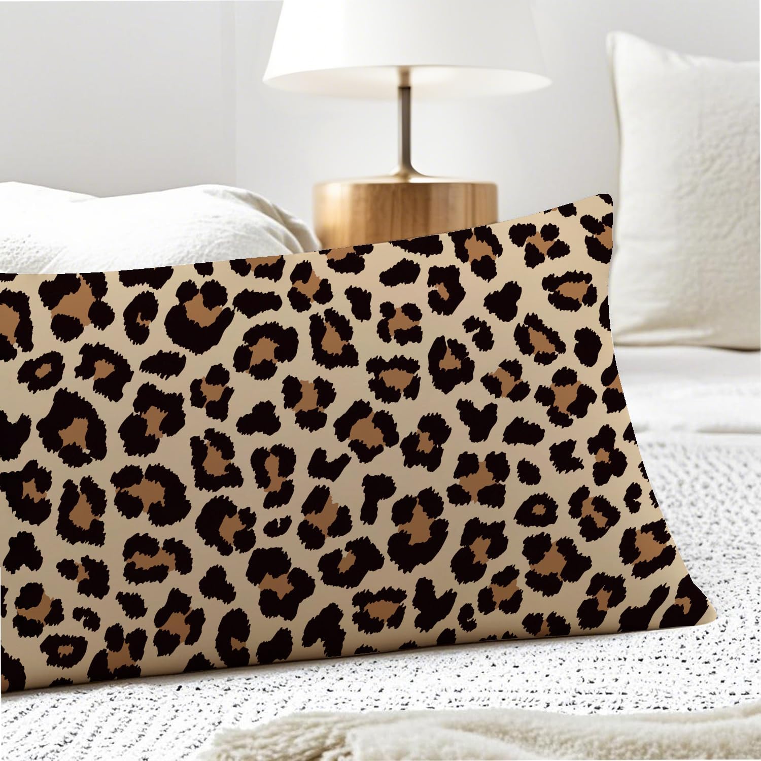 Trendy Leopard Print 20x54 Body Pillow Cover, Cheetah Print Room Decor, Girly Bedroom Dorm Decor, Funky Brown Leopard Animal Skin…