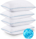 Vvz Cooling Bed Pillows Queen Size Set of 4, Shredded Memory Foam Pillows Cool Cold Pillow for Side Back Stomach Sleepers 4 pack White