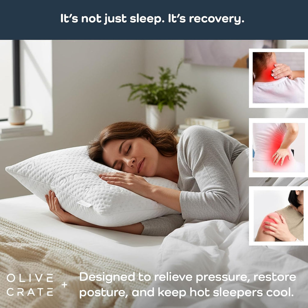 OliveCrate Olive + Crate BreathePureTM Adjustable Cooling Shredded Memory Foam Pillow - Breathable Bamboo Viscose Cover for Temperature Cont…