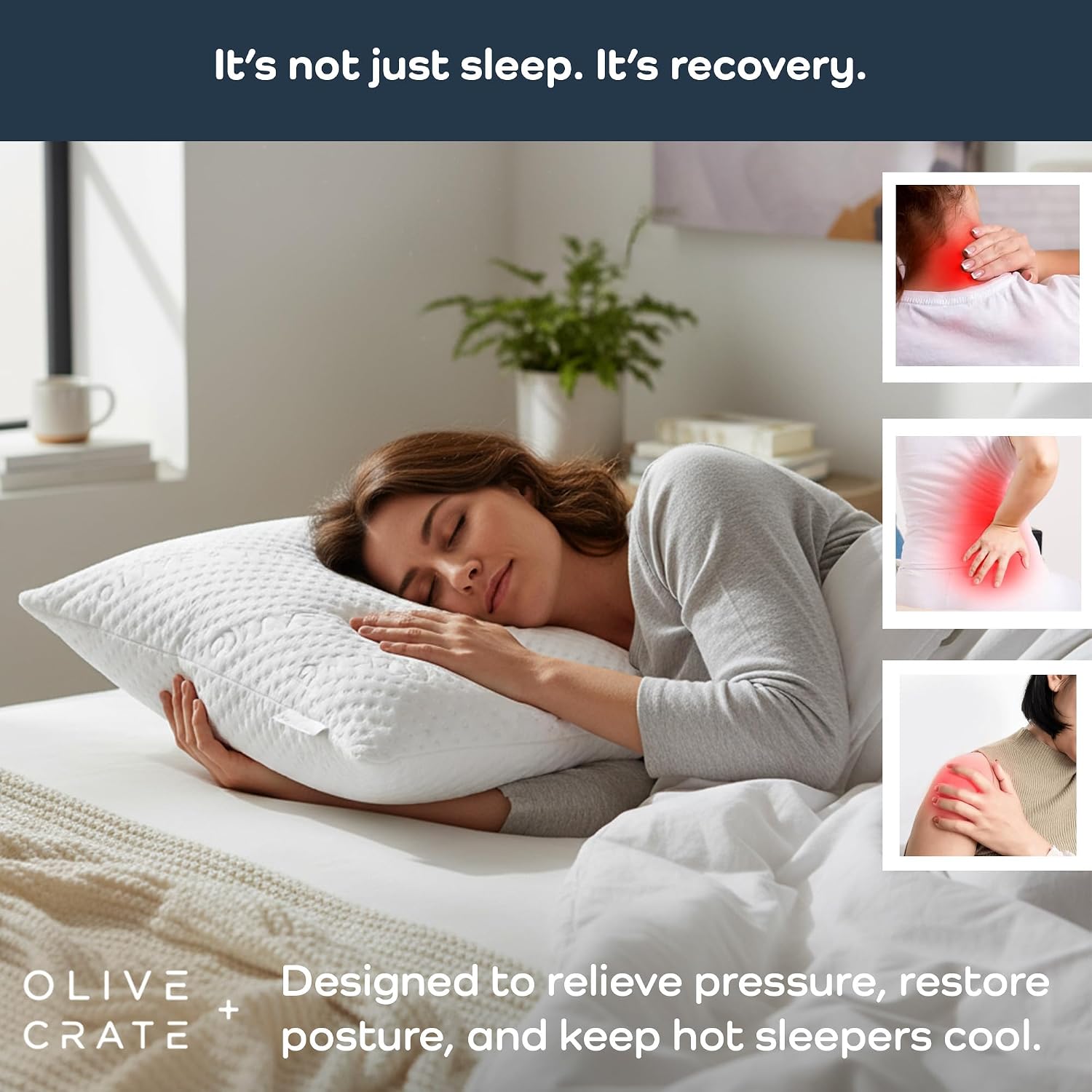 OliveCrate Olive + Crate BreathePureTM Adjustable Cooling Shredded Memory Foam Pillow - Breathable Bamboo Viscose Cover for Temperature Cont…