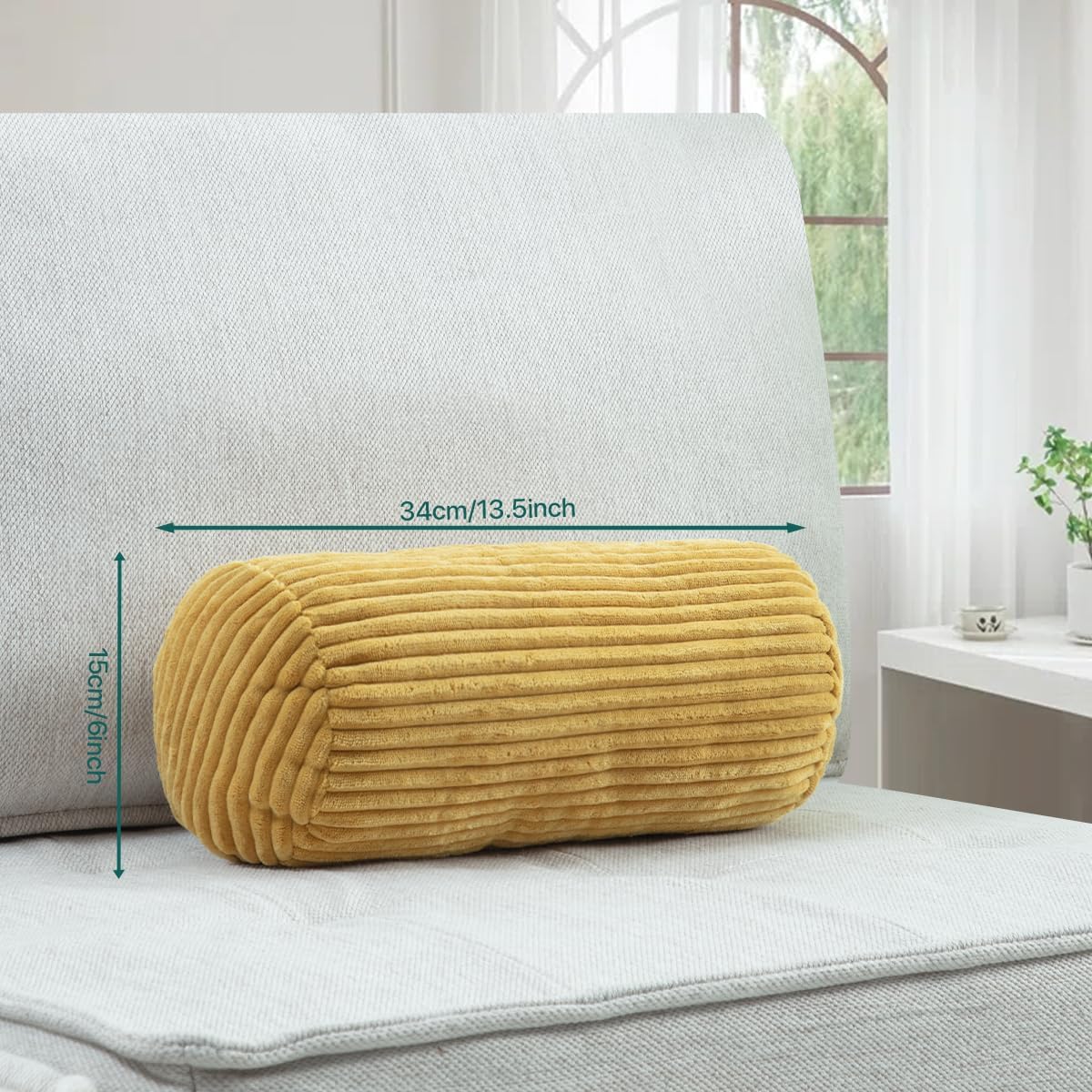 Long Cylinder Pillow – 6x14 Inch Corduroy Lumbar Pillow, Shredded Sponge Filled for Neck, Back, Leg, Knee & Arm Support, Boho Decorative…