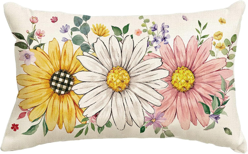 Baccessor Spring Summer Floral Pillow Cover 12x20 Inch, Sunflower Daisy Flowers Lumbar Pillow Case Home Spring Holiday Bed Cushion Sofa Cou…