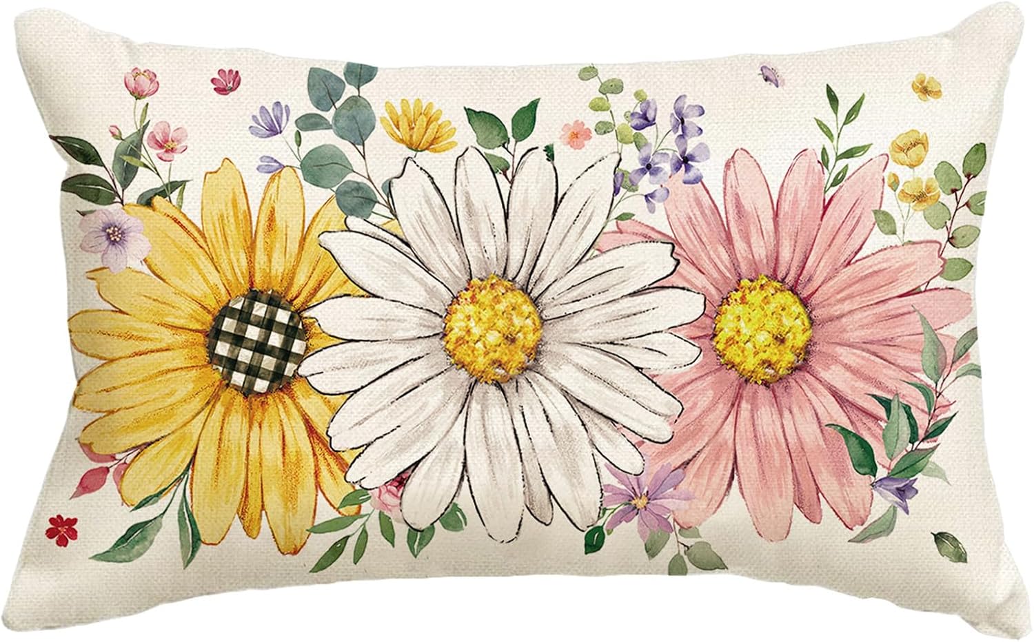 Baccessor Spring Summer Floral Pillow Cover 12x20 Inch, Sunflower Daisy Flowers Lumbar Pillow Case Home Spring Holiday Bed Cushion Sofa Cou…