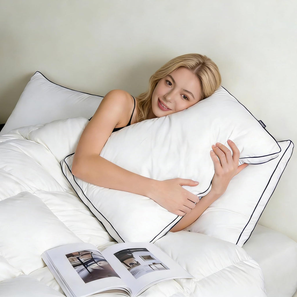 DOWNCOOL Goose Down Bed Pillows Queen Size Set of 2, Pillow Soft Support for Side, Back or Stomach Sleepers, for Better Sleep Experience…
