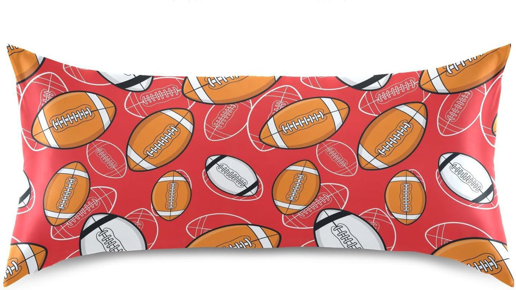 Sports Football Red Pillow Covers Silk Pillowcase for Hair and Skin Breathable Silky Soft Satin Pillowcase Queen Size Pillow Case for…