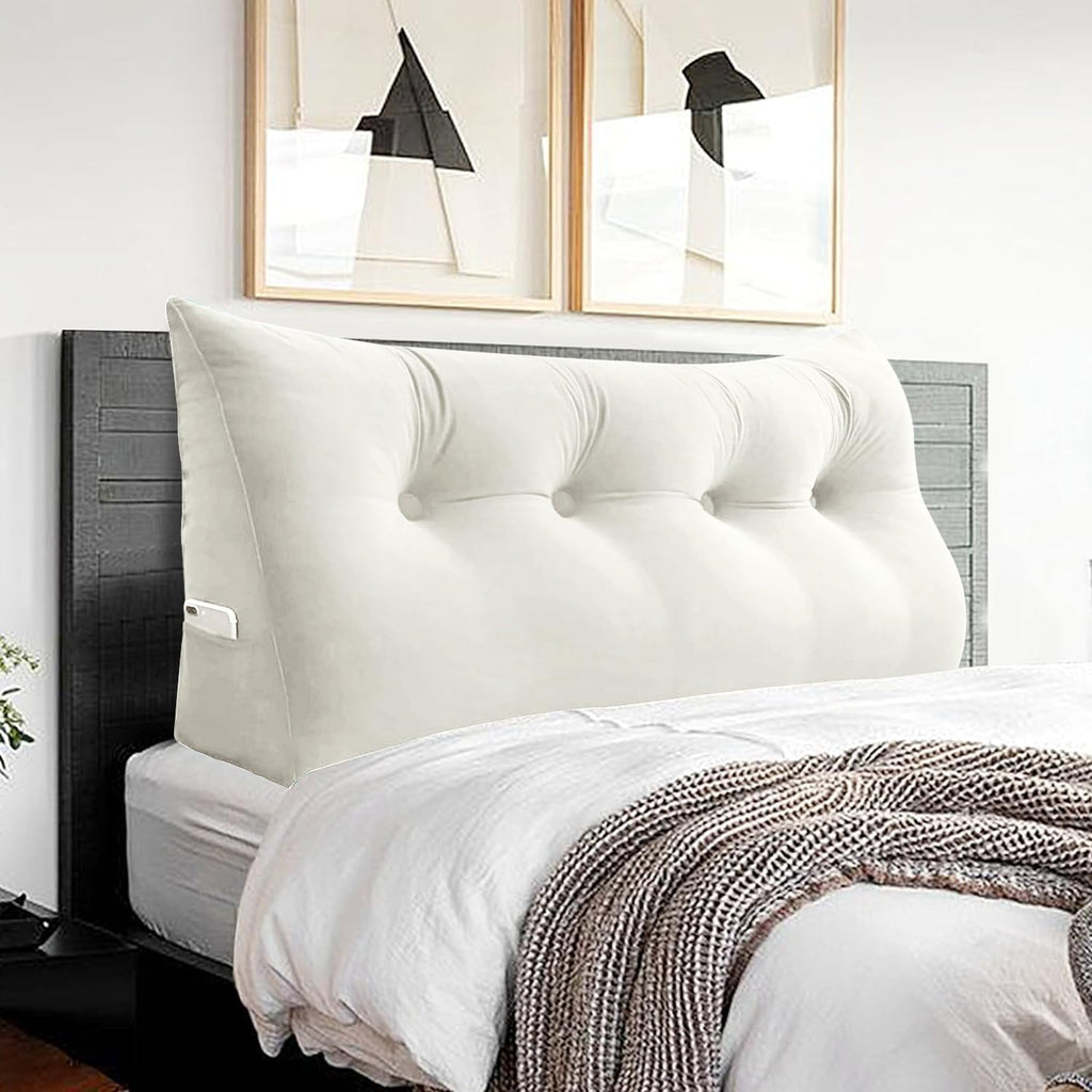 Headboard Pillow Full for Dorm - Velvet Bed Wedge Headboard Reading Pillow for Sitting in Bed, Positioning Support Backrest Pillow with…