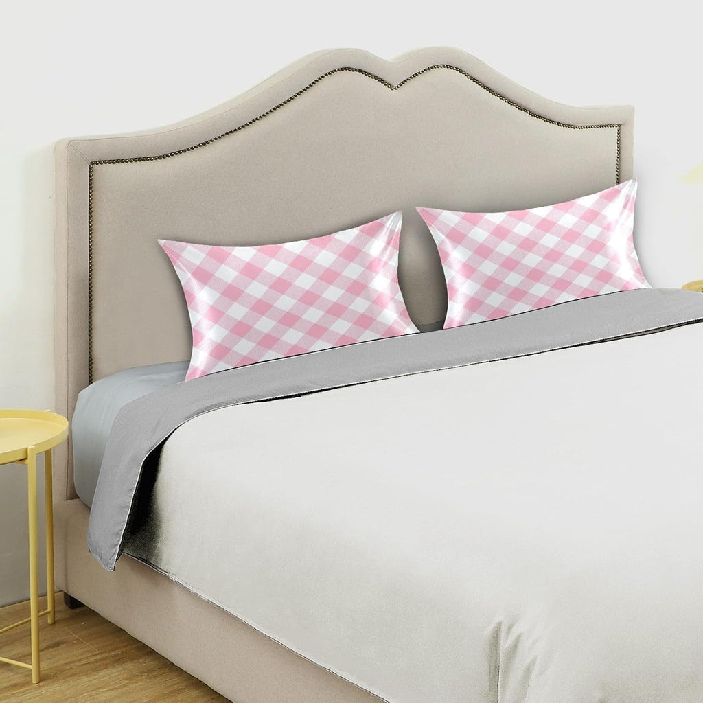 Plaid Squares Pillow Covers Silk Pillowcase for Hair and Skin Soft Smooth Breathable Cooling Satin Pillowcase King Size Pillow Case for…