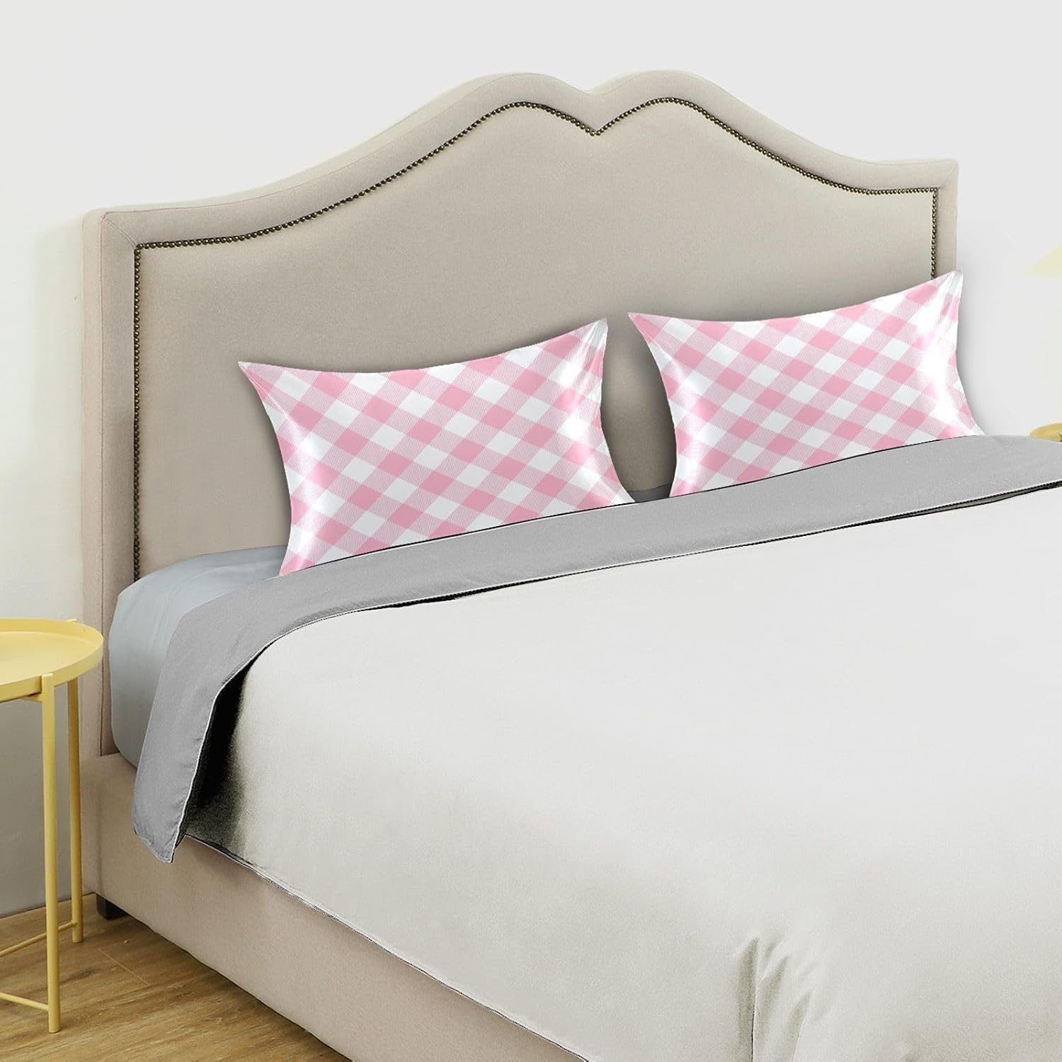 Plaid Squares Pillow Covers Silk Pillowcase for Hair and Skin Soft Smooth Breathable Cooling Satin Pillowcase King Size Pillow Case for…
